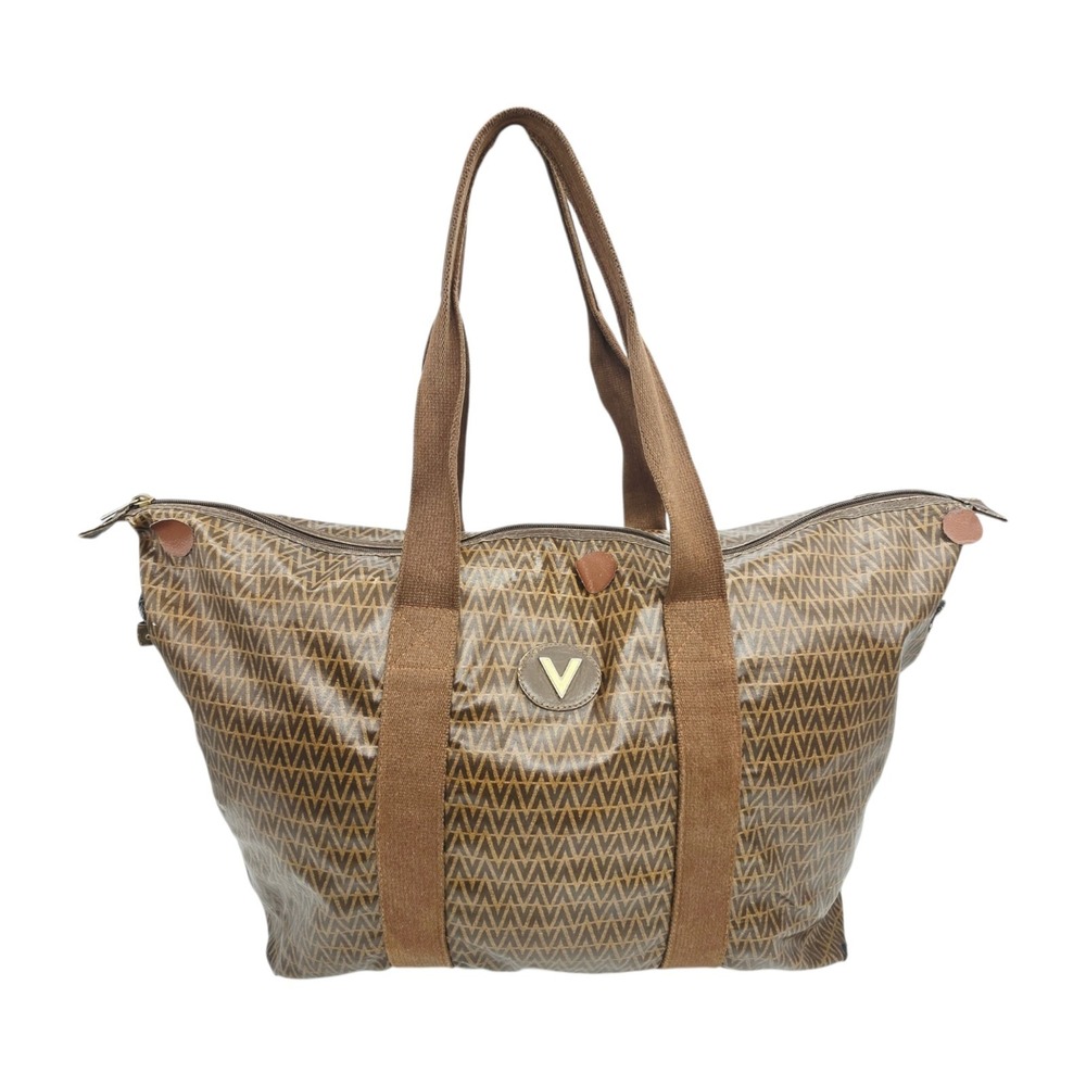 Vintage Mario Valentinoโ ToteBag Monogram Zip Duffle Travel Made In Italy Brown